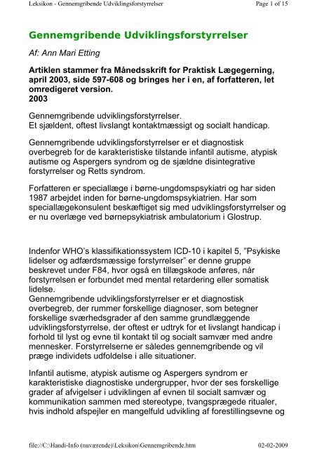 Gennemgribende Udviklingsforstyrrelser - Aarhus.dk