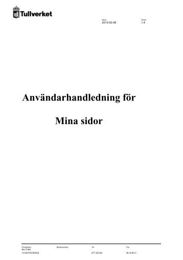 Användarhandledning för Mina sidor - Tullverket