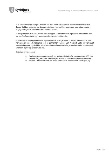 Miljøvurdering af forslag til Kommuneplan 2009 - Syddjurs Kommune