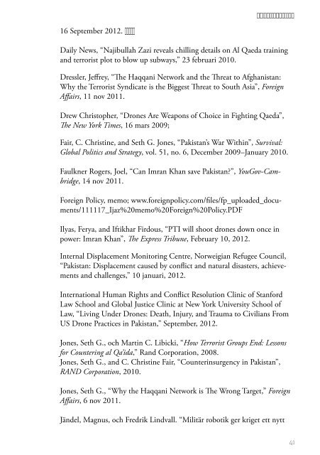 Drönarkriget i Pakistan - säkerhetspolitiska konsekvenser. - FOI
