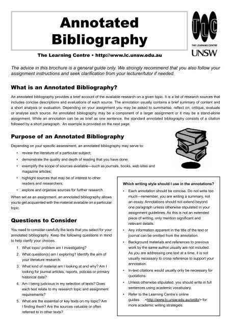 Annotated Bibliography - The Learning Centre - The University of ...