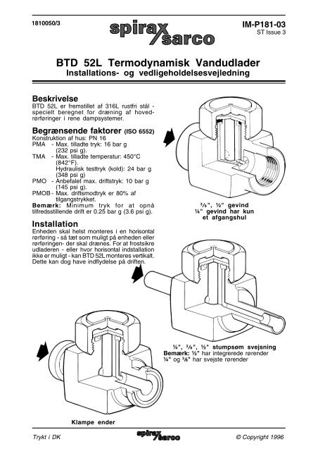 BTD52L Thermodynamic Steam Trap - Spirax Sarco