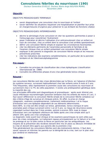 Convulsions fébriles du nourrisson (190) - Pôle Santé de Grenoble