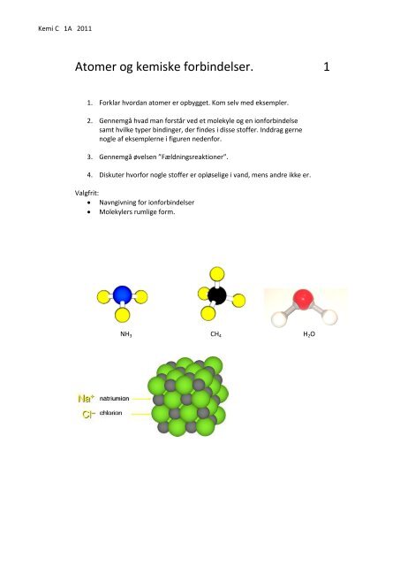 Overfladisk Betsy Trotwood katalog Atomer og kemiske forbindelser. 1 - Herning HF og VUC