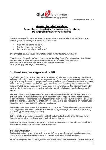 Retningslinjer for støtte til projekter og stipendier (pdf) - Gigtforeningen