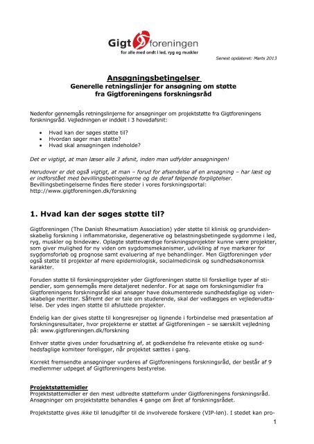 Retningslinjer for støtte til projekter og stipendier (pdf) - Gigtforeningen