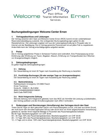 Buchungsbedingungen Welcome Center Ernen