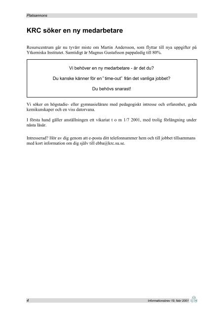 Informationsbrev 19.pdf - Kemilärarnas Resurscentrum - Stockholms ...