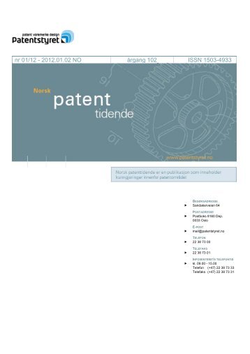 Norsk Patenttidende nr 01/12 - Patentstyret