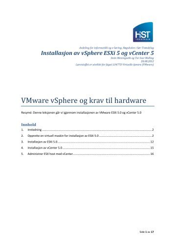 Installasjon av ESXi og vCenter - Høgskolen i Sør-Trøndelag