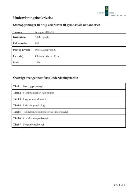 HF psykologi C Hold 1376 CFY Sommer 13 - VUC Lyngby