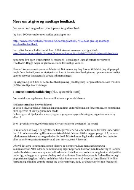 Mere om at give og modtage feedback - Tom Mårup ...