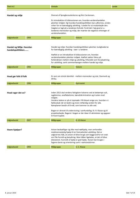 Nord / Syd relationer - Oplysningscenter om den 3. verden