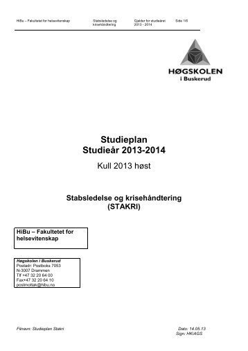 Studieplan - Direktoratet for samfunnssikkerhet og beredskap