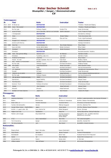 CV på dansk - Peter Secher Schmidt, forside