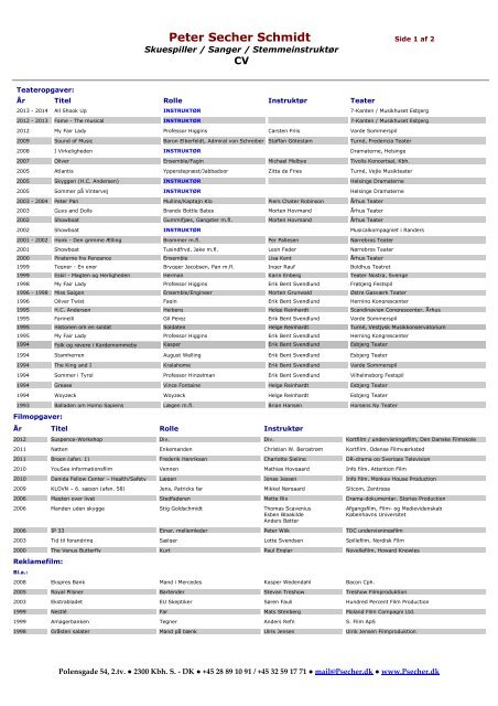 CV på dansk - Peter Secher Schmidt, forside