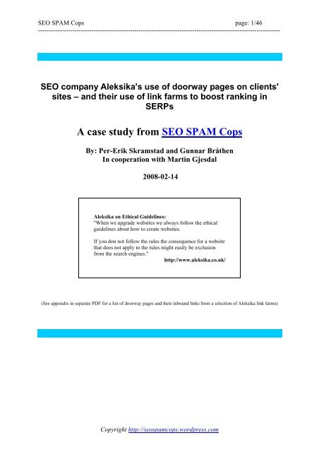 SEO company Aleksika's use of doorway pages on