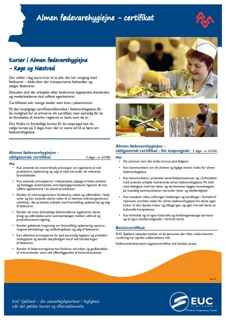 Almen fødevarehygiejne - certifikat - EUC Sjælland