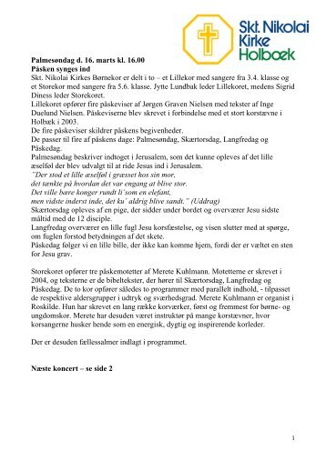 Palmesøndag d. 16. marts kl. 16.00 Påsken synges - Skt. Nikolai Kirke
