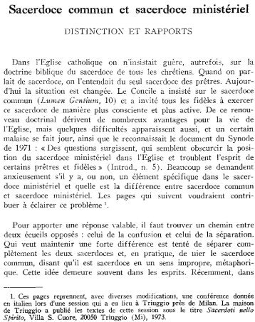 Sacerdoce commun et sacerdoce ministériel - Nouvelle Revue ...