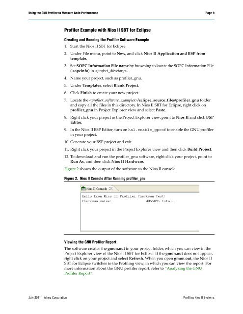 Profiling Nios II Systems Application Note 391 - Altera