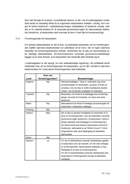 SELSKABSRETLIG REGULERING I UDVALGTE LANDE November ...