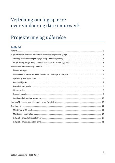 Vejledning om fugtspærre over vinduer og døre i ... - Randers Tegl