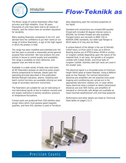 Industrial Type Turbine Flowmeter - Flow-Teknikk