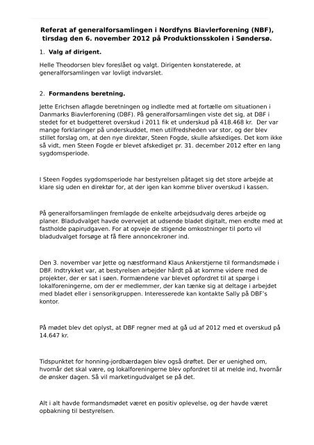 Referat fra generalforsamling 2012 - Nordfyns Biavlerforening