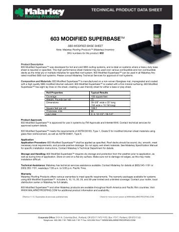 603 Modified Superbase Tech Data - Malarkey Roofing Products