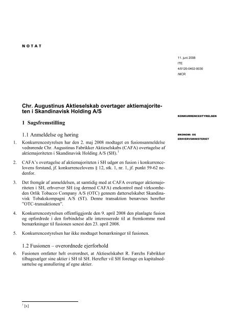 Konkurrencestyrelsens baggrundsnotat for godkendelsen af fusionen
