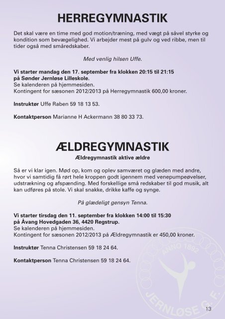 Program for 2012/2013 - Jernløse Gymnastikforening