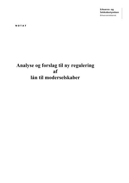 Analyse og forslag til ny regulering af lån til moderselskaber