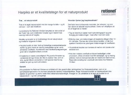 Information fra Rationel Vinduer vedr. træ/harpiks