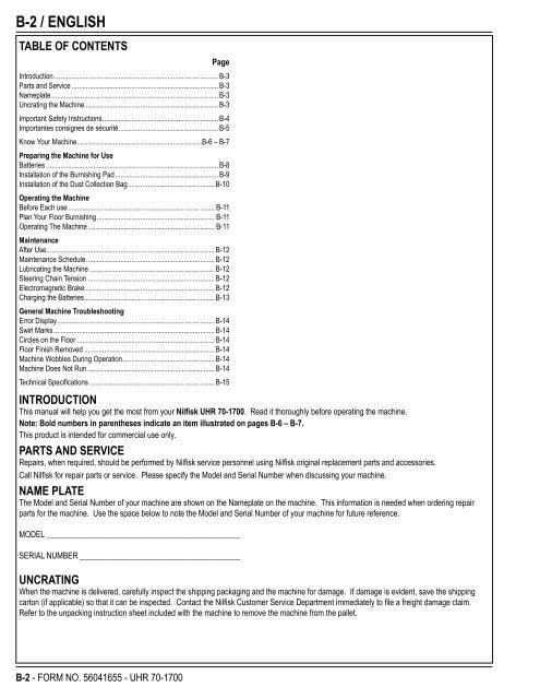 UHR 70-1700 - Nilfisk PARTS - Nilfisk-Advance