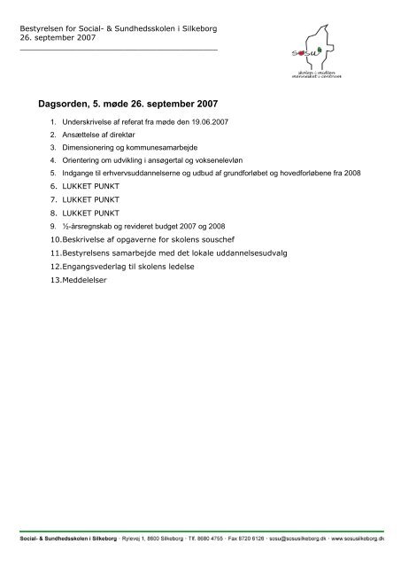 Dagsorden og referat 26. september 2007 - SOSU Silkeborg