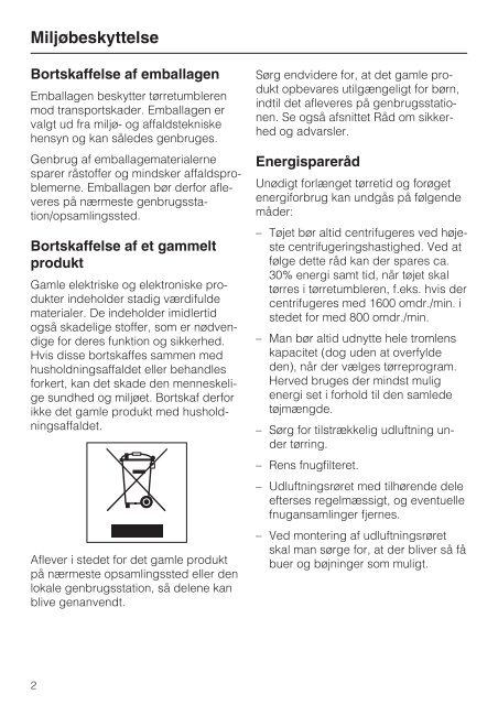 Brugs- og opstillingsanvisning udluftningstørretumbler PT 5136