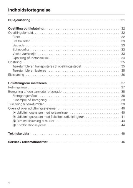 Brugs- og opstillingsanvisning udluftningstørretumbler PT 5136