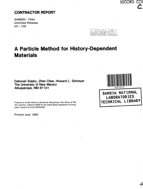 A Particle Method for History-Dependent Materials - Sandia 