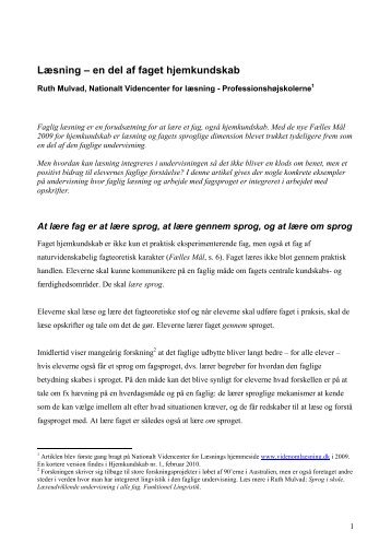 Læsning – en del af faget hjemkundskab