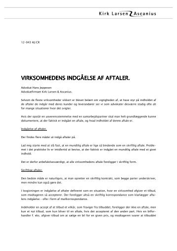 Virksomhedens indgåelse af aftaler - Kirk Larsen & Ascanius