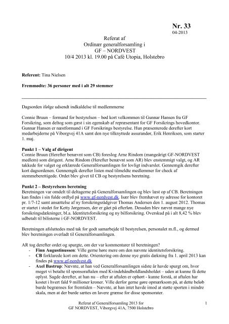 Ordinær generalforsamling for GF – NORDVEST - GF Forsikring