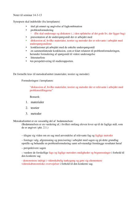 Noter seminar 14-3-2013 (pdf) - Almenstudieforberedelse.dk