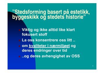 ”Stedsforming basert på estetikk, byggeskikk og stedets historie”