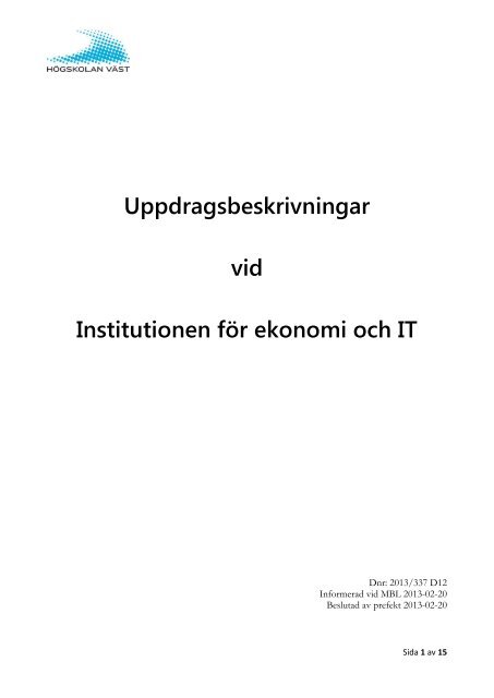 Uppdragsbeskrivning 2013 - Högskolan Väst