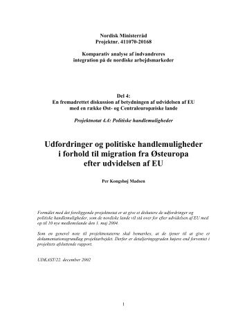 Udfordringer og politiske handlemuligheder i forhold til migration ...