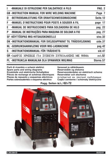 I -MANUALE DI ISTRUZIONE PER SALDATRICE A FILO PAG. 2 GB ...