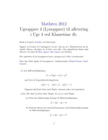 MatIntro 2012 Ugeopgave 4 (Lynopgave) til aflevering i Uge 4 ved ...