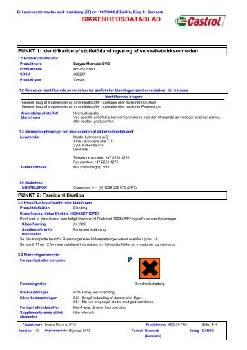 SIKKERHEDSDATABLAD - Castrol - PDS & MSDS Search