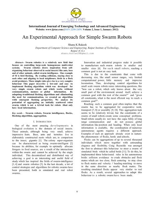 An Experimental Approach for Simple Swarm Robots - IJETAE